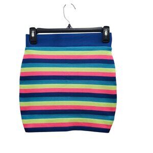 PaulnKC Y2K Bright Neon Rainbow Stripe Knit High Rise Bandage Mini Club Skirt M